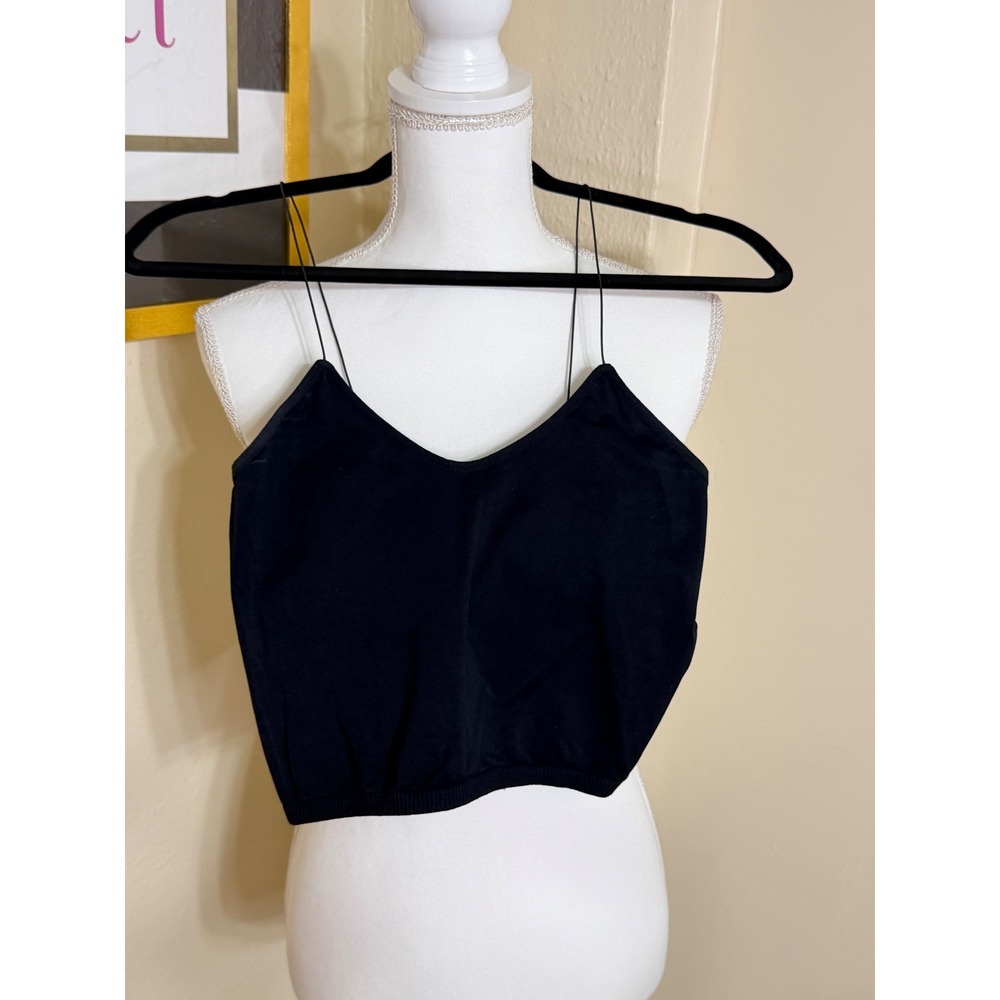 Free People Intimately Seamless Crop Cami Black V-Neck Spaghetti Strap Top M/L